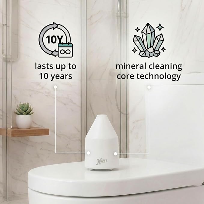 X-ALL White Toilet Tank Cleaner System – Continuous Cleaning Toilet Tank Device with Long-Lasting Mineral Core Technology, Helps Reduce Stains & Buildup, Septic Safe, 250g