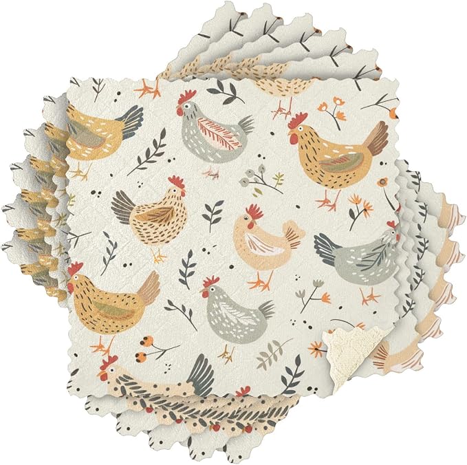 Flower Rooster Plant Kitchen Towels Dish Cloths Set of 6 Microfiber Cleaning Cloths for Cars Super Absorbent Machine