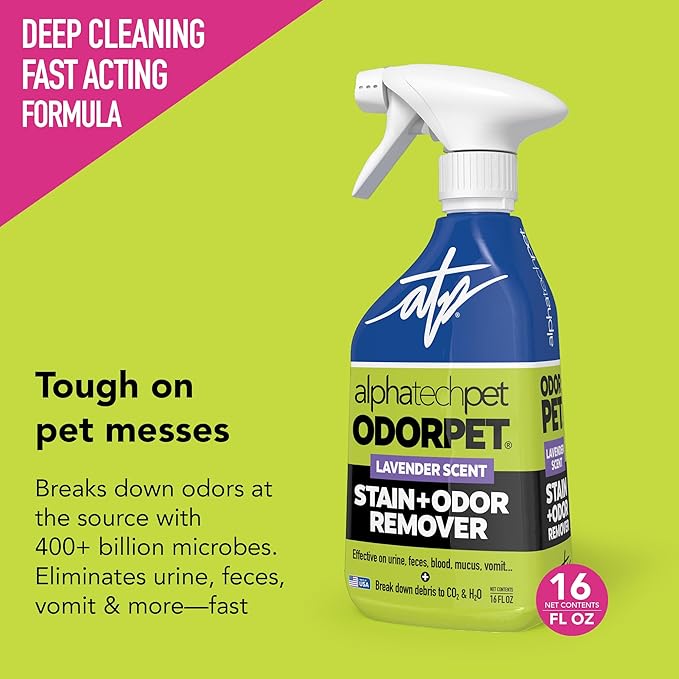 OdorPet Pet Stain Remover and Odor Eliminator - 16 Oz Ready To Use Spray, Non Staining, Professional Strength, Lavender Scent by Alpha Tech Pet
