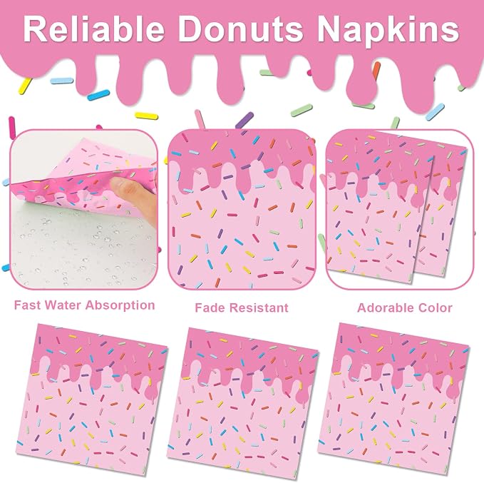 96Pcs Pink Donut Confetti Party Plates and Napkins Themed Decorations Spring Pink Donut Dessert Plates Donuts Tableware Set for 24 Guests Grow Up Themed Baby Shower Party Favors Supplies