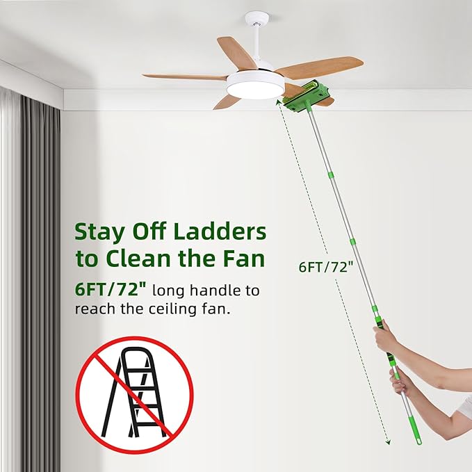 Ceiling Fan Cleaner Duster with 6 Ft/72'' Extension Pole Replacement Head Compatible with Unger Telescopic Extension Pole