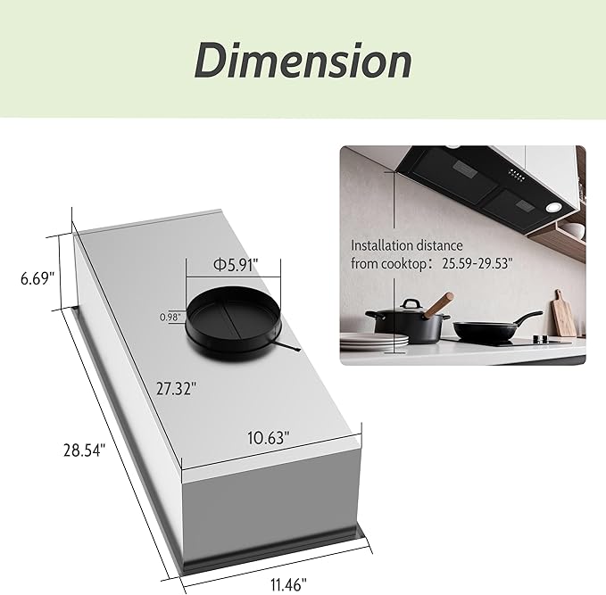 FIREGAS Black Range Hood 28 Inch, Built-in Kitchen Vent Hood with 450 CFM, 3 Speed Exhaust Fan, 2 LED Lights & Button Control, Ducted/Ductless Convertible