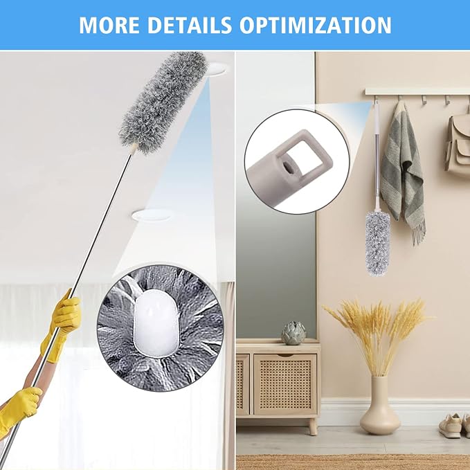 Tiumso Heavy Duty Broom Indoor Outdoor Commercial Broom, 55" Long Handle Broom with CornerReach and Microfiber Duster 5-in-1 Kit with Extendable Pole for Home Office Kitchen and High Ceilings