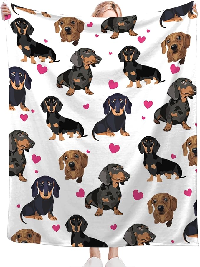 Tijuboni Dachshund Throw Blanket Dog Gifts for Girls Boys Women Men Kids Adults Soft Flannel Fleece Blanket for Couch Sofa Bed Home Decor 50"x60"