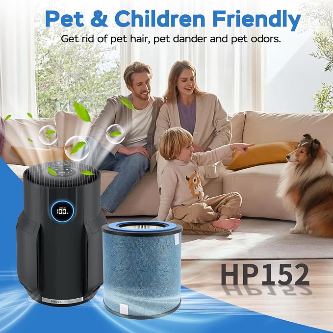 HP152 NeverChange Filter Compatible with Shark HP152 HP153 Never Change Air Purifier HP100, HP102, HP102PET, HP102PETBL, HP132, HC450, HC451, HC452, HC455, Part # HE15FKPET, 2-Pack
