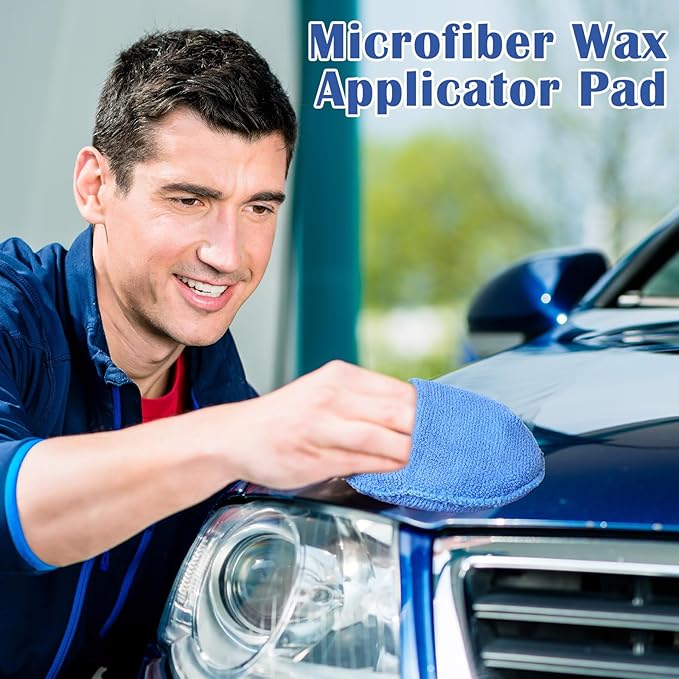FillTouch 52 Pcs Microfiber Wax Applicator Pad 5" Diameter Soft Wax Pads for Car with Finger Pocket Cleaning Microfiber Polishing Care Foam Sponge for Cars, Truck, Boat, Motorcycle, RV, 4 Colors