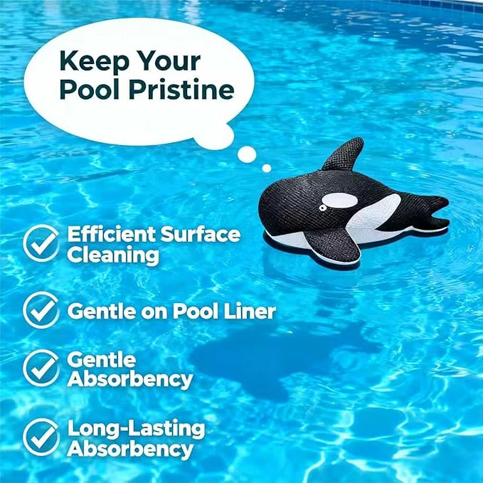 Fuovt Orca Whale Hot Tub Scum Absorber - 3D Mesh Scum Sponge with Rope & Suction Cup, Machine Washable Scum Absorber for Swimming Pool, Hot Tub & Spa Cleaning Tool