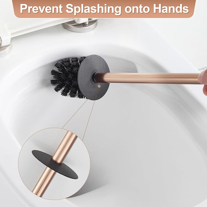 BVL Toilet Brush and Holder Set Rose Gold Freestanding for Bathroom