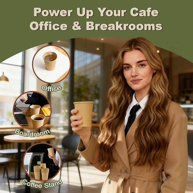 8 oz 100 Pack Disposable Coffee Cups, Bulk Brown Disposable Paper Cups, Coffee Cups for Hot Tea, Chocolate and Cold Drinks