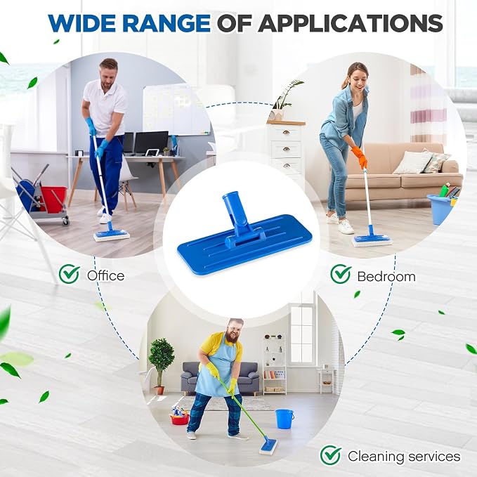 Maxdot 10 Pack Utility Pad Holder 9" x 3.75" Threaded Swivel Universal Cleaning Scrub Pad Holder for 4.5" x 10" Multipurpose Cleaning Brush Mat Compatible with Threaded Handles, Blue
