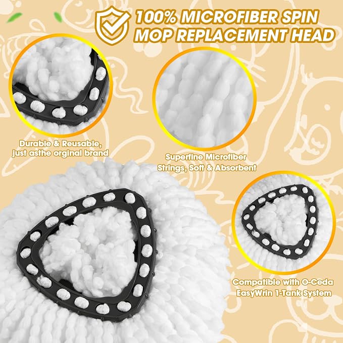 6 Pack Spin Mop Head Replacements,100% Microfiber Spin Mop Refill Compatible with OCeda Easywring 1-Tank System,360 Degree Spinning Mop Replace Head for Easy Cleaning Floor Mopping