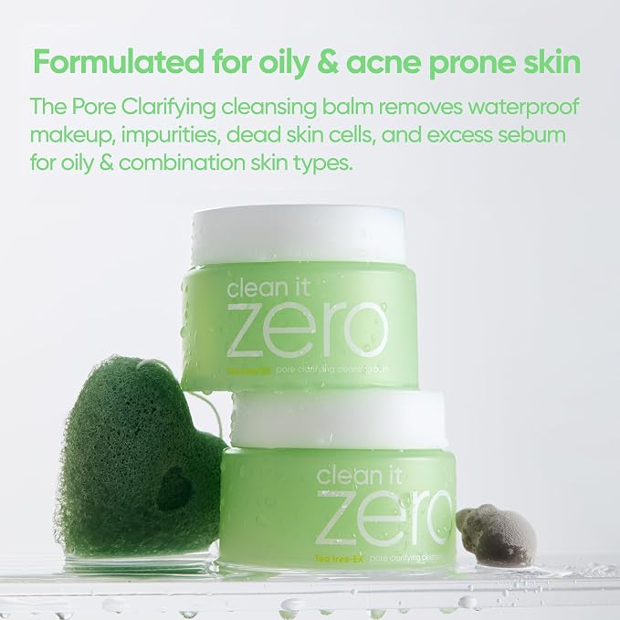 BANILA CO Clean it Zero Pore Clarifying Cleansing Balm | Korean Makeup Remover, Facial Cleanser for Oily and Acne Prone Skin | Vegan | Made with AHA-PHA & Tea Tree Extract (100ml / 3.38 fl. oz + Gift)