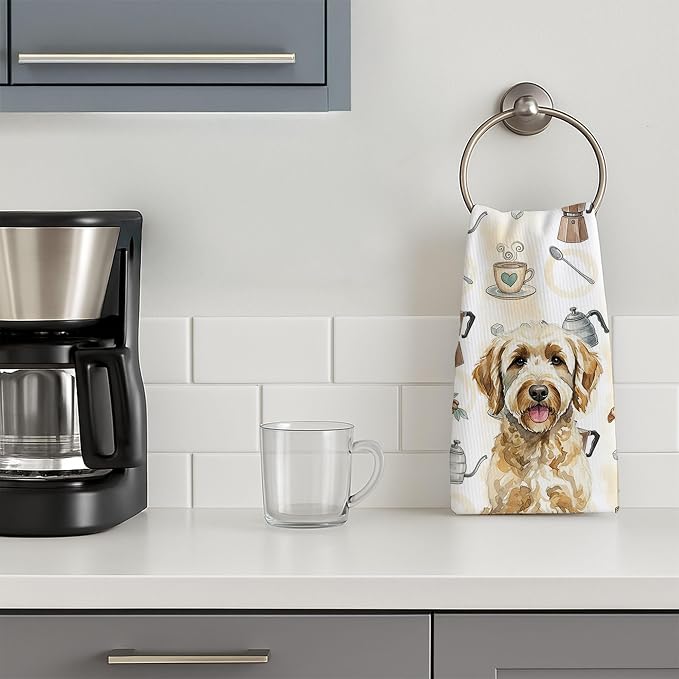 Caroline's Treasures Labradoodle Coffee Bar Kitchen Towel Velour Plush Front and Cotton Loop Back Machine Washable