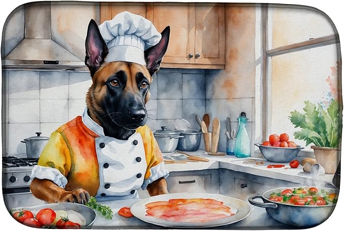 Caroline's Treasures DAC6200DDM Belgian Malinois The Chef Dish Drying Mat Absorbent Dish Drying Mat Pad for Kitchen Counter Dish Drainer Mat for Countertop, 14 x 21", Multicolor