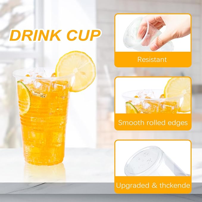 BYSNOW 16 oz Clear Plastic Cups, 200 Count Disposable, Cocktail Party, PP Clear for Party, Hot/Cold Beverages, Soda, and Wedding(16oz 200count)