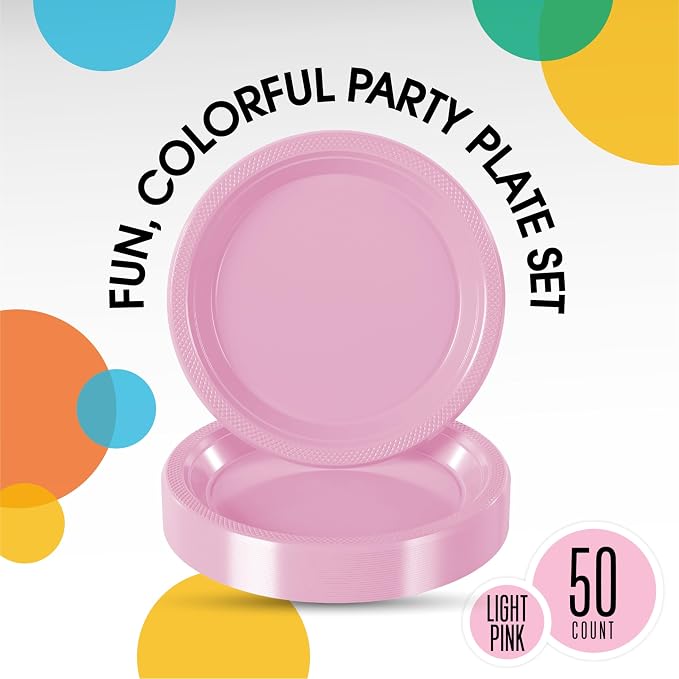 Exquisite Party Solids Pink Plastic Plates For Party Supplies 10" Pink Disposable Plates Heavy Duty 50 Pcs Plastic Dinnerware Sets Heavy Duty 350 GSM Disposable Dinnerware Set
