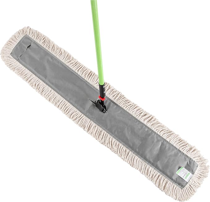 Restaurantware-Clean Tek Professional 48.03 x 5 Inch Dry Floor Mop, 1 Disposable Dust Mop - 64-Inch Handle, Secure Attachment, Blue Cotton, Ideal For Floor, Cleaning Home, Office