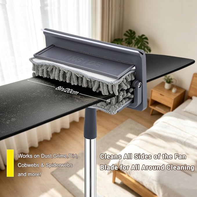 360° Ceiling Fan Blade Cleaner with 76“ Long Handle, 4-in-1 | Reusable Fan Duster for Ceiling Fan Blades, Multi-Functional Chenille Duster Cleaner Kit for Baseboard, Wall, Floor, Window