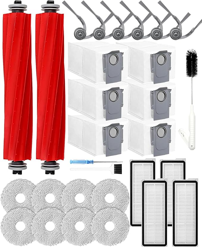 Yivy 29PCS QV35A Accessories for Roborock QV 35A/Qrevo S Pro/QV 35S/QR 598/QR 798 Robot Vacuum,QV 35A Replacement :2 Main Brushes 6 Dust Bags 4 HEPA Filters 6 Side Brushes 8 Mop Pads