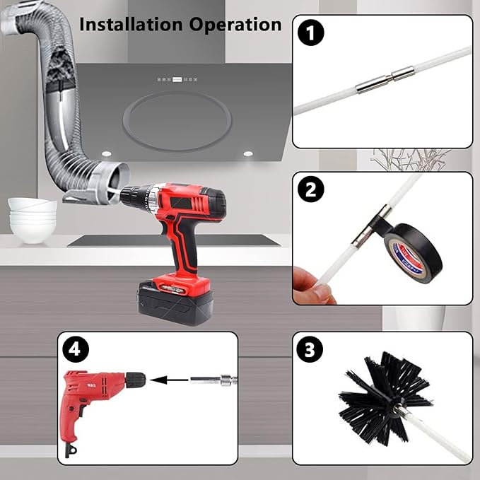 20FT Dryer Vent Cleaner Kit Dryer Cleaning Tools, Flexible Lint Brush with Drill Attachment, Duct Cleaning Kit Vent Cleaner Chimney Cleaning Brush with 15 Flexible Rods, 7.8'' Brush Heads
