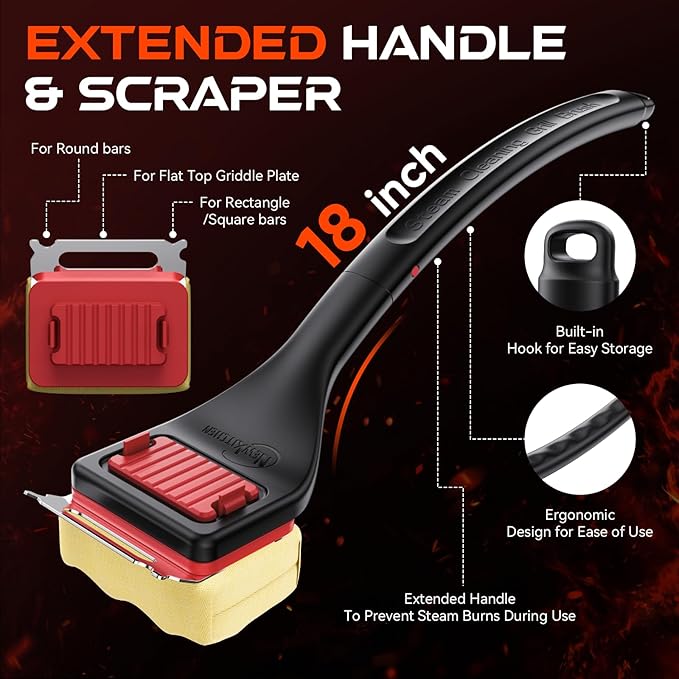 NEWKITCHEN Grill Brush Bristle-Free Steam Cleaning, BBQ Brush Replaceable Heat-Resistant Kevlar Head with Grill Scraper Safe Barbecue Grill Cleaner for All Grill Types (2 Pack Cleaning Head)