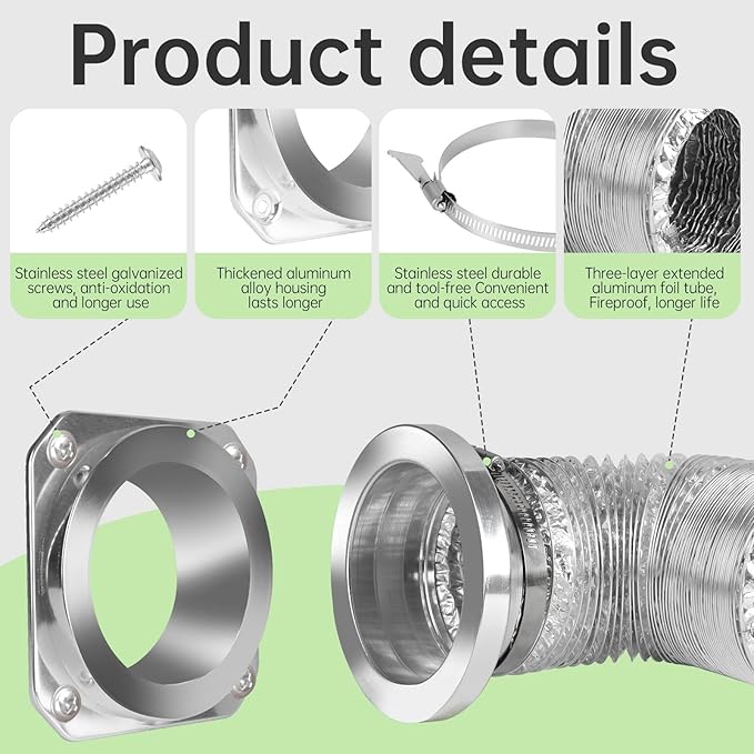 DVC-180 Magnetic Dryer Vent Coupling Connector Kit Easy to Clean Dryer Vent Hose Quick Connector Including a 3.3ft 4" Duct & 2 Clamps