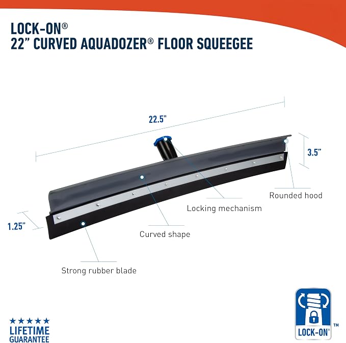 Unger Professional Lock-On 22 in. Curved AquaDozer Rubber Floor Squeegee with Ez Extend Pro Telescopic Pole, Lightweight Rubber Durable Squeegee for Tile, Smooth Concrete, Basements