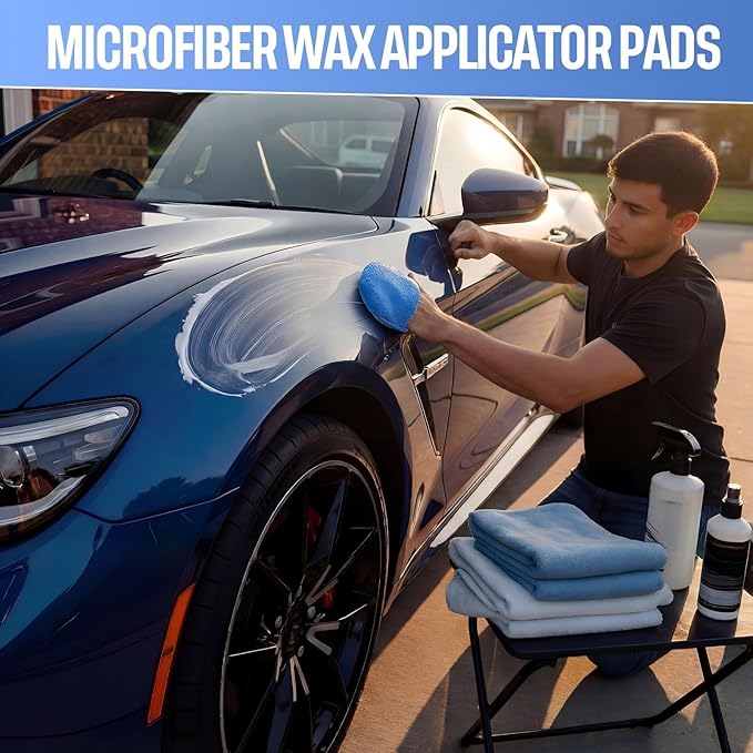 144 Pcs 5 Inch Blue Waxing Sponges Finger Pocket Microfiber Car Polishing Pads, Reusable Buffing Foam Pads for Car Detailing, Cleaning Fine Polishing, Auto/Home Use