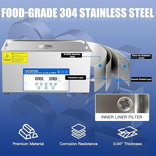 Professional 22L Ultrasonic Cleaner Ultra Sonic Part Cleaner 110V 480W Digital Ultrasonic Carburetor Cleaning Machine for Bulk jewelries Eyeglasses Watches Circuit Boards Lab Tools Auto Parts