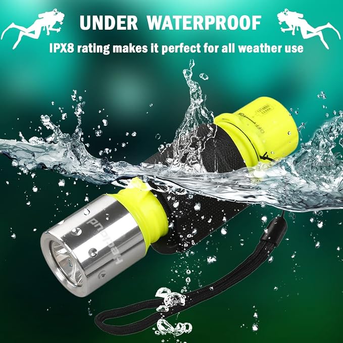 Diving Flashlight with Rechargeable Power Scuba Dive Light IPX8 Waterproof Underwater Flashlight Snorkeling Diving LED High Lumens Torch, 3 Modes with Charger for Underwater Sports(2Pack)