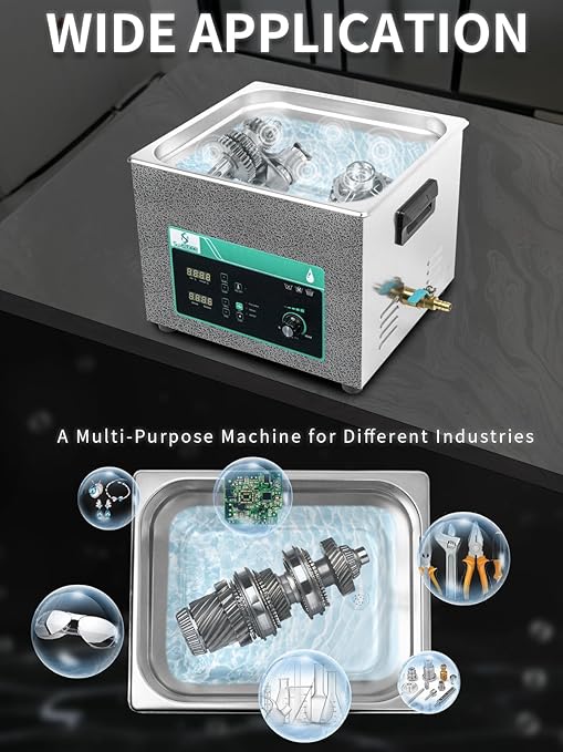Ultrasonic Cleaner 15L, Sweep Function, 360W Power Adjustable Ultrasonic Parts Cleaner for Cleaning Carburetor, Metal Engine Parts, Gun, Oil Filter, Bike Chain, Gear, Eyewear, Watch, Jewelry