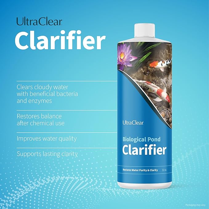 Pond Clarifier for Outdoor Ponds - Concentrated Live Beneficial Bacteria - Treats up to 80,000 Gallons - Clears Cloudy Pond Water - Safe for Fish, Plants, Pets and People