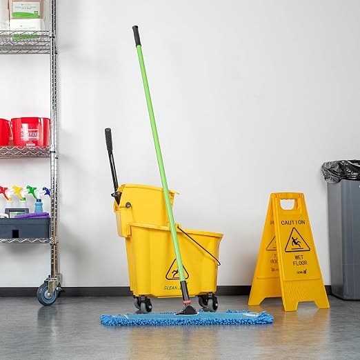 Restaurantware-Clean Tek Professional 24.02 x 5 Inch Dry Floor Mop, 1 Reusable Dust Mop - 64-Inch Handle, Secure Attachment, Blue Microfiber, Machine Washable, for Floor, Cleaning Home Or Office
