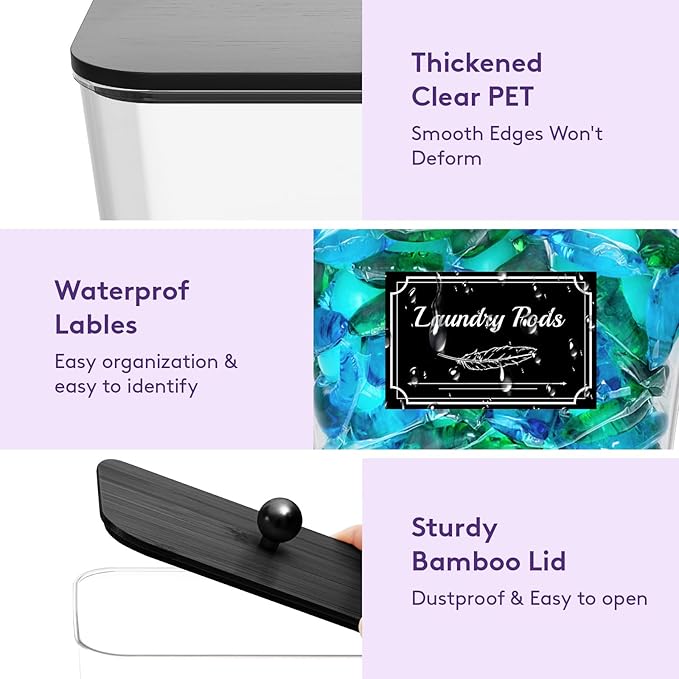 Lifewit Laundry Pods Container with Lid, Dryer Sheet Holder, Room Organization Storage for Coffee Pods Kcup Washing Powder, Scent Booster Beads, 2600 +2000ml/0.53+0.7gal，Black,2 Pcs