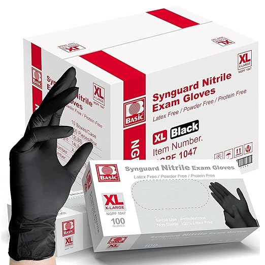 Intco Basic Medical Black Nitrile Exam Gloves 4.5 Mil - Latex-Free & Powder-Free - NGPF 1047 (Case of 1,000), X-Large