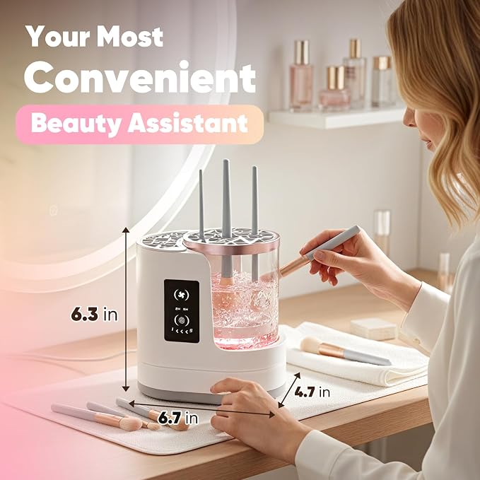 3-in-1 Makeup Brush Cleaner Machine & Dryer,Electric Automatic Brush Washer with Holder,USB-C Touch Control,One-Button Cleaning,Portable Cosmetic Brush Cleaner,Fits Most Sizes
