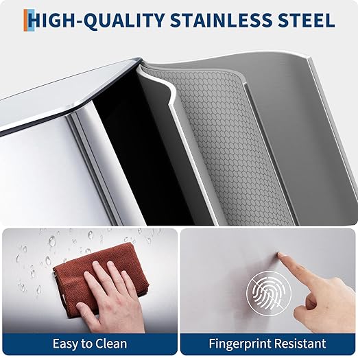 Garvee 40L / 10.6 Gal Kitchen Trash Can, Stainless Steel Garbage Can with Soft Close Lid, Rectangular Waste Bin with Filter, Removable Inner Bucket and Foldable Foot Pedal for Bathroom Home Office