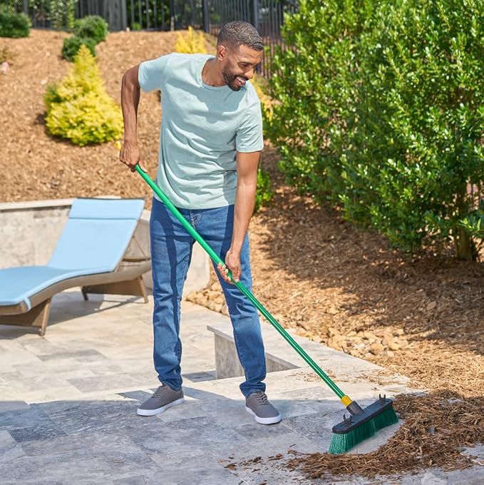 Quickie Bulldozer 18-Inch Multi-Surface Push Broom, Green, Heavy-Duty with Swivel Hang-Up Feature, Perfect for Indoor and Outdoor Cleaning, Sweeping Sidewalks & Warehouses