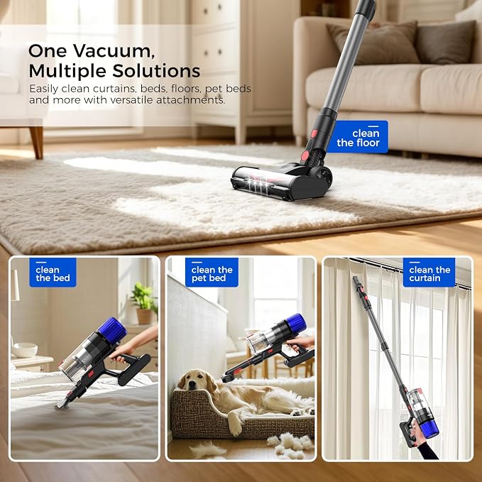 Teendow Cordless Vacuum Cleaner, 500W 50 Minutes Runtime Stick Vacuum for Pet Hair, Powerful Suction, Rechargeable, Lightweight, Handheld Vacuum Versatile for Carpet, Hard Floor (Starry Gray)