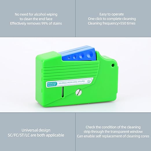 Fiber Optic Cleaning Box for SC/LC/FC Connectors, Professional Fiber Adapter Port Cleaner Kit