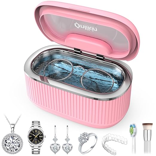 35W Ultrasonic Jewelry Cleaner, 45KHz Retainer Cleaner for Jewelry, 5 Timer & 3 Power Modes, Eyeglasses, Rings, Watch Strap, Dentures - 20oz, 304 Stainless Steel Tank, Quiet <38dB (Pink)