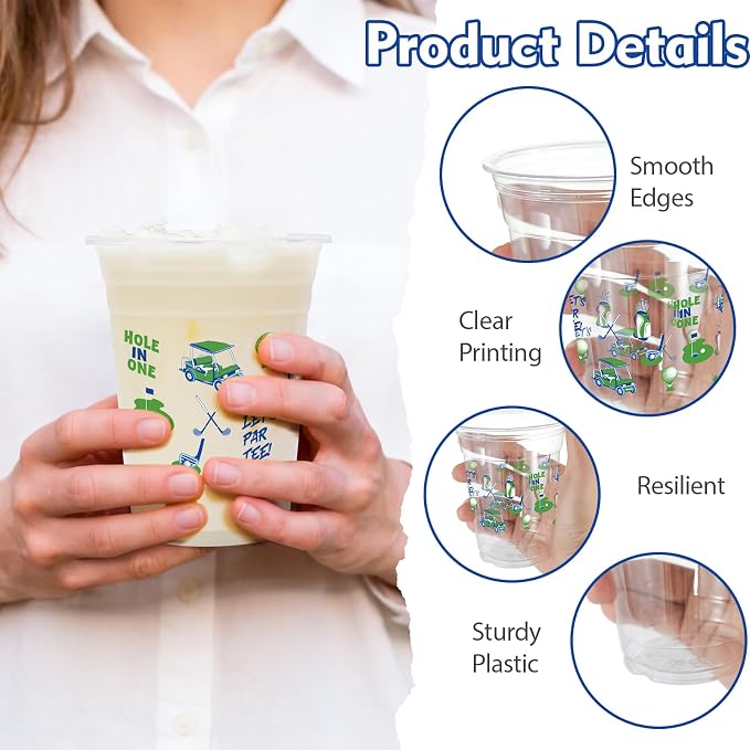 100Pcs Masters Golf Ball Plastic Party Cups, 12oz Blue Green Golf Disposable Clear Cups for Home Sports Party Decorations, Themed Birthday, Holiday Gatherings Favors
