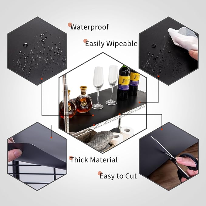 Poofzy Wire Shelf Liner 14" X 24", Non-Adhesive Plastic Shelf Liners for Wire Shelving, Waterproof Protector Mats (5PK, Black)