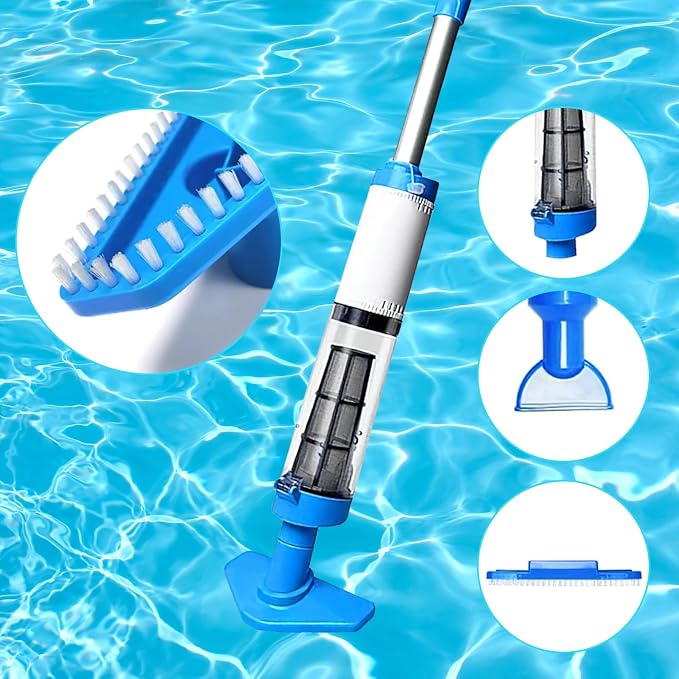 3 in 1 Cordless Rechargeable Swimming Pool Vacuum Head, Telescopic Pole Handheld Pool Cleaner for Spas, Inground Pool, Above Ground Pool and Hot Tubs, Cleaning Sand and Debris