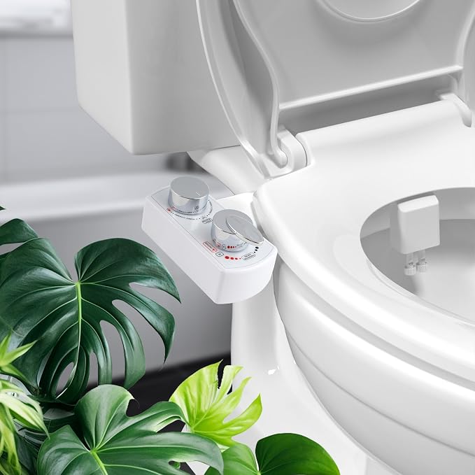 Hibbent Bidet Attachment for Toilet, Hot and Cold Water Spray Non-Electric Dual Nozzle for Frontal & Rear Wash, Adjustable Water Pressure Control, Self Cleaning Water Sprayer, White