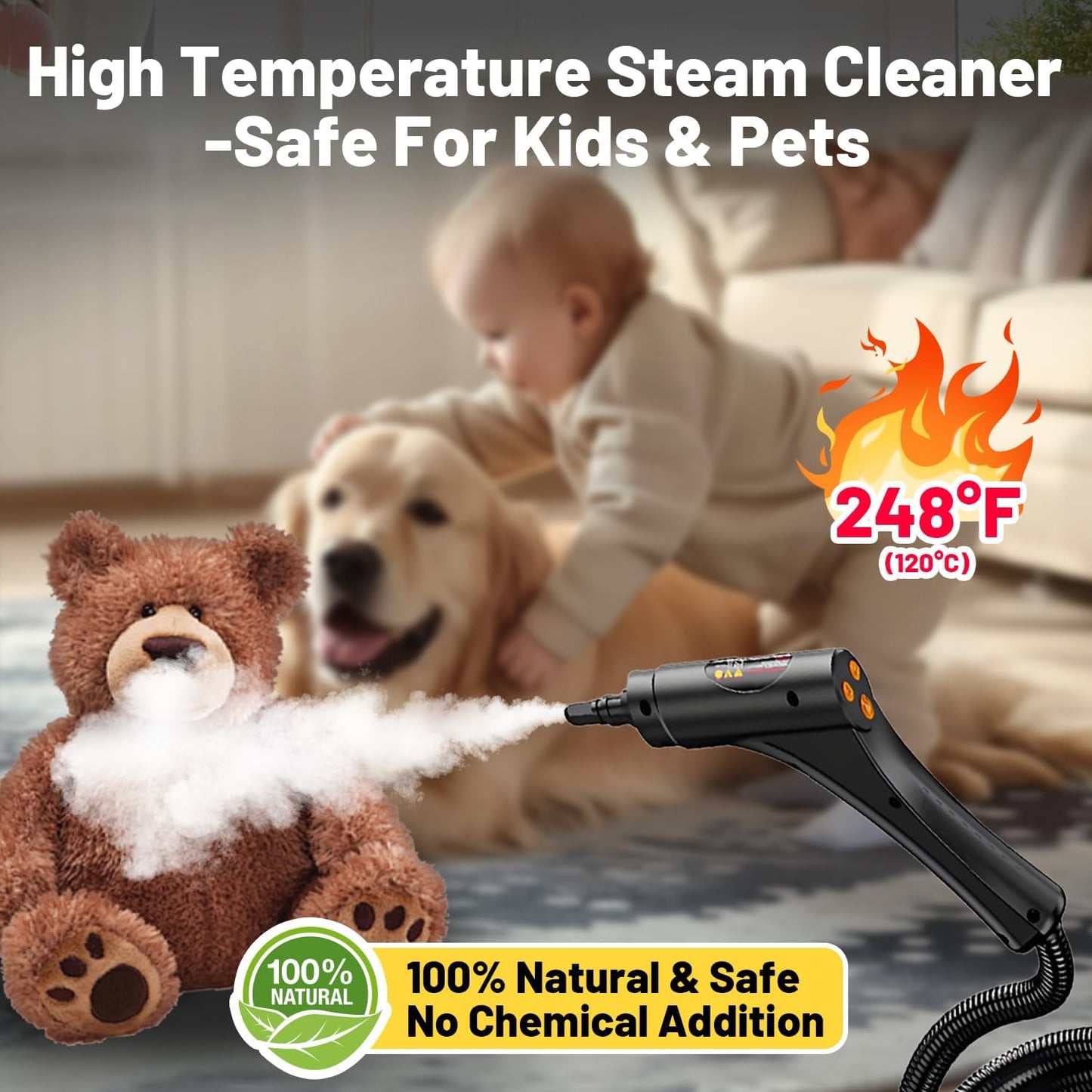 Steam Cleaners, 2500W High Pressure Steamer for Cleaning, Handheld Portable Steam Cleaner, 15s Fast Heat-Up & 42.3oz Tank, Steamer Cleaner for Home, Car, Kitchen, Bathroom, Floor, Grout, Tile