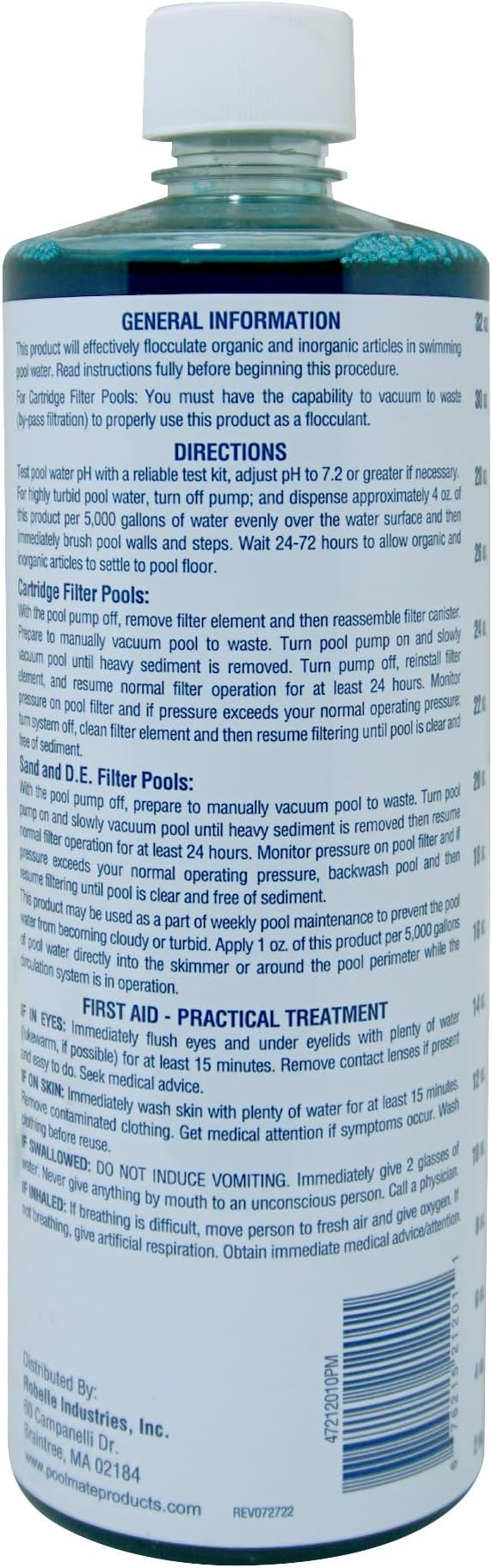 Pool Mate 1-Quart 12-Pack Premium Drop Down Liquid Flocculant, Pool Clarifier, Made in USA