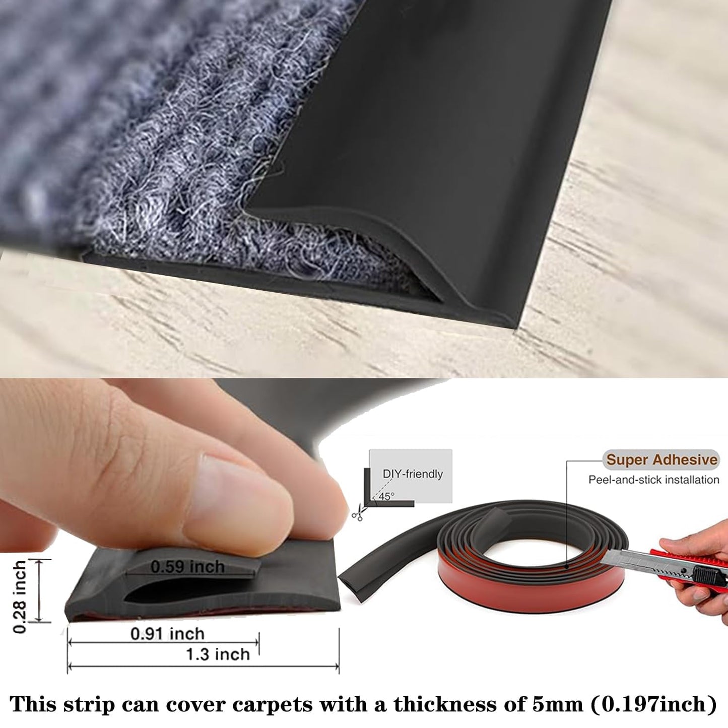 Self Adhesive Carpet Transition Strip with Edge Trim, Designed for Seamless Transitions from Carpet to Tile or Vinyl Floors, Perfect for Doorways.(Brown,36ft)