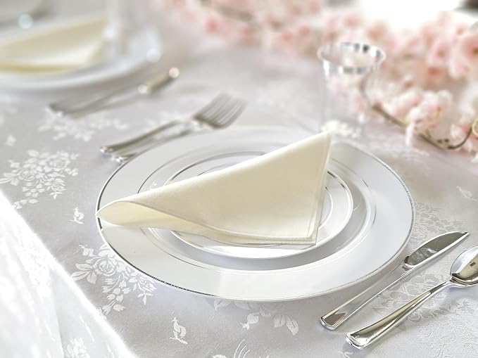 " OCCASIONS " 40 Plates Pack, Heavyweight Disposable Wedding Party Plastic Plates (7.5'' Appetizer/Dessert Plate, White & Silver Rim)