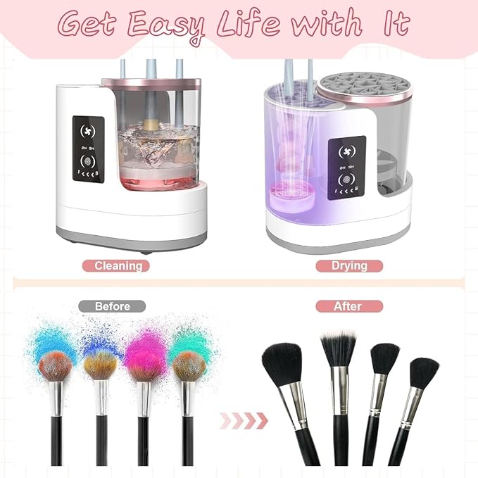 Electric Makeup Brush Cleaner Machine with Automatic Drying, Portable Brush Cleaner for Sensitive Skin, Large Makeup Brushes & Daily Beauty Routine, Professional Makeup Brush Cleaning Tool